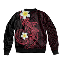 Aloha Hammerhead Shark Sleeve Zip Bomber Jacket Feverish Pink Hawaiian Kakau Tribal Tattoo