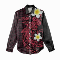 Aloha Hammerhead Shark Women Casual Shirt Feverish Pink Hawaiian Kakau Tribal Tattoo