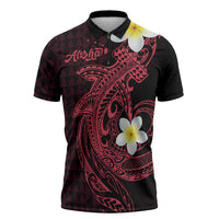 Aloha Hammerhead Shark Zipper Polo Shirt Feverish Pink Hawaiian Kakau Tribal Tattoo - Polynesian Pride