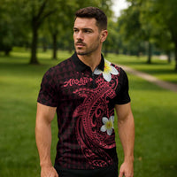 Aloha Hammerhead Shark Zipper Polo Shirt Feverish Pink Hawaiian Kakau Tribal Tattoo - Polynesian Pride