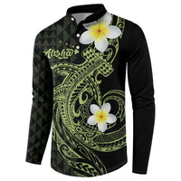 Aloha Hammerhead Shark Button Sweatshirt Lime Rickey Hawaiian Kakau Tribal Tattoo