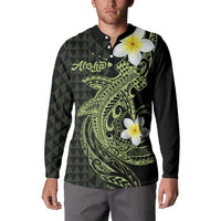 Aloha Hammerhead Shark Button Sweatshirt Lime Rickey Hawaiian Kakau Tribal Tattoo