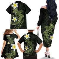 Aloha Hammerhead Shark Family Matching Off The Shoulder Long Sleeve Dress and Hawaiian Shirt Lime Rickey Hawaiian Kakau Tribal Tattoo