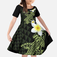 Aloha Hammerhead Shark Family Matching Off Shoulder Maxi Dress and Hawaiian Shirt Lime Rickey Hawaiian Kakau Tribal Tattoo LT9 Daughter's Dress Lime - Polynesian Pride