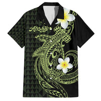 Aloha Hammerhead Shark Family Matching Off Shoulder Maxi Dress and Hawaiian Shirt Lime Rickey Hawaiian Kakau Tribal Tattoo LT9 Dad's Shirt - Short Sleeve Lime - Polynesian Pride