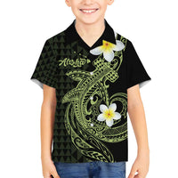 Aloha Hammerhead Shark Family Matching Off Shoulder Maxi Dress and Hawaiian Shirt Lime Rickey Hawaiian Kakau Tribal Tattoo LT9 Son's Shirt Lime - Polynesian Pride