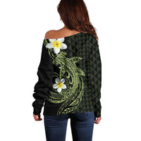 Aloha Hammerhead Shark Off Shoulder Sweater Lime Rickey Hawaiian Kakau Tribal Tattoo
