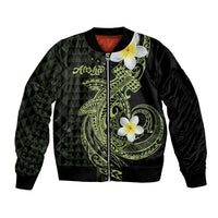 Aloha Hammerhead Shark Sleeve Zip Bomber Jacket Lime Rickey Hawaiian Kakau Tribal Tattoo LT9 Unisex Lime - Polynesian Pride