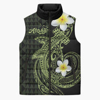 Aloha Hammerhead Shark Sleeveless Puffer Jacket Lime Rickey Hawaiian Kakau Tribal Tattoo - Polynesian Pride