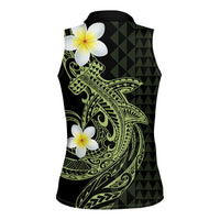 Aloha Hammerhead Shark Women Sleeveless Polo Shirt Lime Rickey Hawaiian Kakau Tribal Tattoo