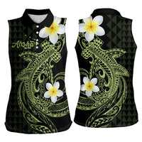 Aloha Hammerhead Shark Women Sleeveless Polo Shirt Lime Rickey Hawaiian Kakau Tribal Tattoo