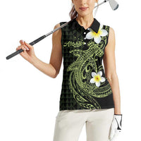 Aloha Hammerhead Shark Women Sleeveless Polo Shirt Lime Rickey Hawaiian Kakau Tribal Tattoo