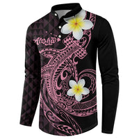 Aloha Hammerhead Shark Button Sweatshirt Vivacious Pink Hawaiian Kakau Tribal Tattoo