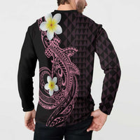Aloha Hammerhead Shark Button Sweatshirt Vivacious Pink Hawaiian Kakau Tribal Tattoo