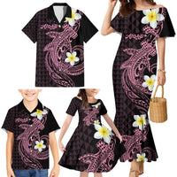 Aloha Hammerhead Shark Family Matching Mermaid Dress and Hawaiian Shirt Vivacious Pink Hawaiian Kakau Tribal Tattoo