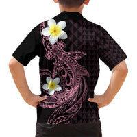Aloha Hammerhead Shark Family Matching Off Shoulder Maxi Dress and Hawaiian Shirt Vivacious Pink Hawaiian Kakau Tribal Tattoo