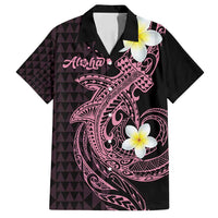 Aloha Hammerhead Shark Family Matching Puletasi and Hawaiian Shirt Vivacious Pink Hawaiian Kakau Tribal Tattoo LT9 Dad's Shirt - Short Sleeve Pink - Polynesian Pride