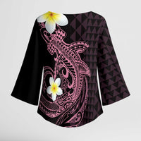 Aloha Hammerhead Shark Kimono Sleeve Blouse Vivacious Pink Hawaiian Kakau Tribal Tattoo - Polynesian Pride