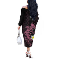Aloha Hammerhead Shark Off The Shoulder Long Sleeve Dress Vivacious Pink Hawaiian Kakau Tribal Tattoo