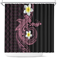Aloha Hammerhead Shark Shower Curtain Vivacious Pink Hawaiian Kakau Tribal Tattoo