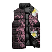 Aloha Hammerhead Shark Sleeveless Puffer Jacket Vivacious Pink Hawaiian Kakau Tribal Tattoo - Polynesian Pride