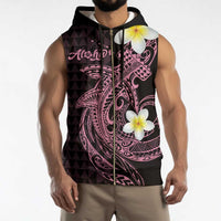 Aloha Hammerhead Shark Sleeveless Zip Hoodie Vivacious Pink Hawaiian Kakau Tribal Tattoo LT9