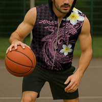 Aloha Hammerhead Shark Sleeveless Zip Hoodie Vivacious Pink Hawaiian Kakau Tribal Tattoo LT9