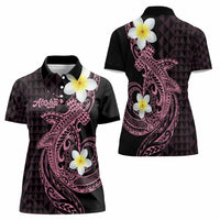 Aloha Hammerhead Shark Women Polo Shirt Vivacious Pink Hawaiian Kakau Tribal Tattoo