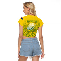 The Kuki's Cook Islands Rugby Raglan Cropped T Shirt Be Unique Vibe Yellow LT9 - Polynesian Pride
