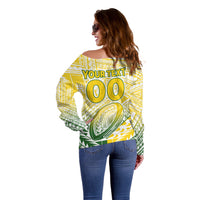 (Custom Text And Number) The Kuki's Cook Islands Rugby Off Shoulder Sweater Be Unique Vibe White LT9 - Polynesian Pride