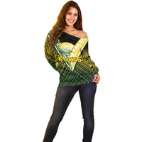 (Custom Text And Number) The Kuki's Cook Islands Rugby Off Shoulder Sweater Be Unique Vibe Black LT9 - Polynesian Pride