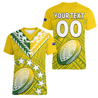 (Custom Text And Number) The Kuki's Cook Islands Rugby Women V Neck T Shirt Be Unique Vibe Yellow LT9 Female Yellow - Polynesian Pride