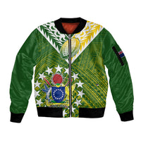 (Custom Text And Number) The Kuki's Cook Islands Rugby Sleeve Zip Bomber Jacket Be Unique Vibe Green LT9 Unisex Green - Polynesian Pride
