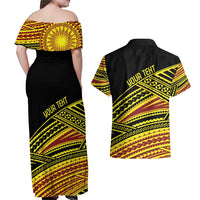 Personalised Tonga Ha apai High School Couples Matching Off Shoulder Maxi Dress and Hawaiian Shirt Ngatu Fonulei Pattern