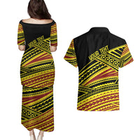 Personalised Tonga Ha apai High School Couples Matching Puletasi and Hawaiian Shirt Ngatu Fonulei Pattern