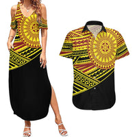 Personalised Tonga Ha apai High School Couples Matching Summer Maxi Dress and Hawaiian Shirt Ngatu Fonulei Pattern