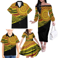 Personalised Tonga Ha apai High School Family Matching Off The Shoulder Long Sleeve Dress and Hawaiian Shirt Ngatu Fonulei Pattern