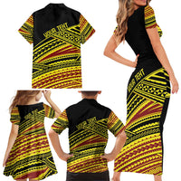 Personalised Tonga Ha apai High School Family Matching Short Sleeve Bodycon Dress and Hawaiian Shirt Ngatu Fonulei Pattern