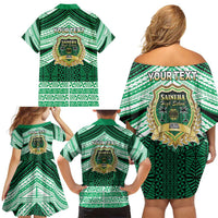 Personalised Tonga Saineha High School Family Matching Off Shoulder Short Dress and Hawaiian Shirt Polynesian Ngatu Tribal