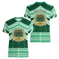 Personalised Tonga Saineha High School Women V-Neck T-Shirt Polynesian Ngatu Tribal