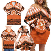 Personalised Tonga Tailulu College Family Matching Off Shoulder Short Dress and Hawaiian Shirt Polynesian Ngatu Tribal