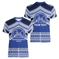 Personalised Tonga Taufa'ahau Pilolevu College Women V-Neck T-Shirt Polynesian Ngatu Tribal