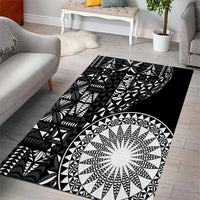 Black Tongan Ngatu Fonulei Pattern Area Rug