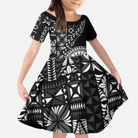 Black Tongan Ngatu Fonulei Pattern Family Matching Long Sleeve Bodycon Dress and Hawaiian Shirt