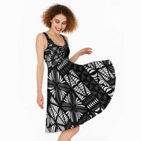 Black Tongan Ngatu Fonulei Pattern Midi Dress - Polynesian Pride