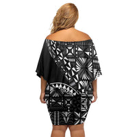 Black Tongan Ngatu Fonulei Pattern Off Shoulder Short Dress