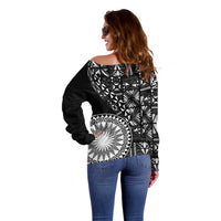 Black Tongan Ngatu Fonulei Pattern Off Shoulder Sweater