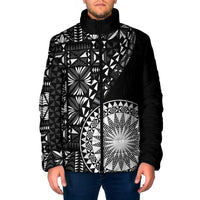 Black Tongan Ngatu Fonulei Pattern Padded Jacket - Polynesian Pride