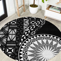 Black Tongan Ngatu Fonulei Pattern Round Carpet LT9 Black - Polynesian Pride