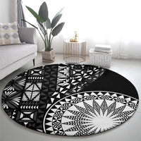 Black Tongan Ngatu Fonulei Pattern Round Carpet LT9 - Polynesian Pride